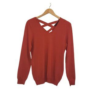 Love Ellie Womens Size Medium Criss Cross Back V-Neck Sweater Fall Rust Knit Top
